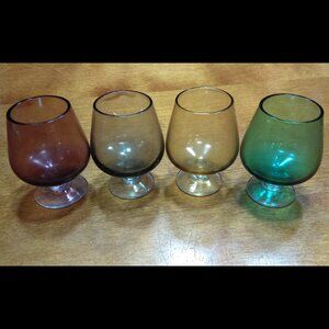 Vintage Miniature Brandy Snifters Set of 4 Shot Glass Cordial Multicolor Rainbow